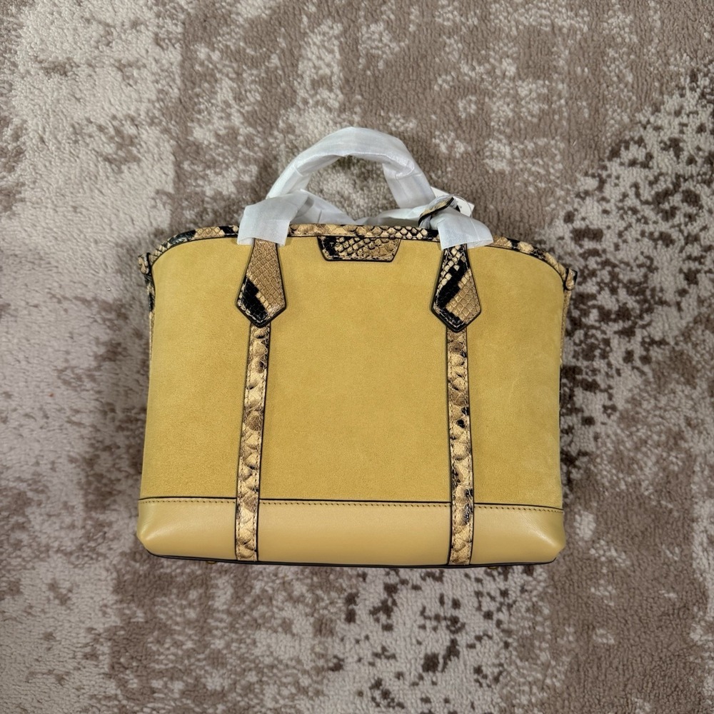Tory Burch Perry Cornbread Suede Exotic Snake Small Triple Compartment‎ Tote NEW